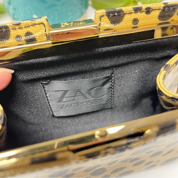 ZAC POSEN “Milla” Small Frame Animal Print Coated Clutch with Bow Accent Bottom - Picture 13 of 14